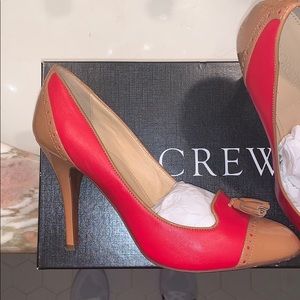 J.crew red  leather Mona tassel heels